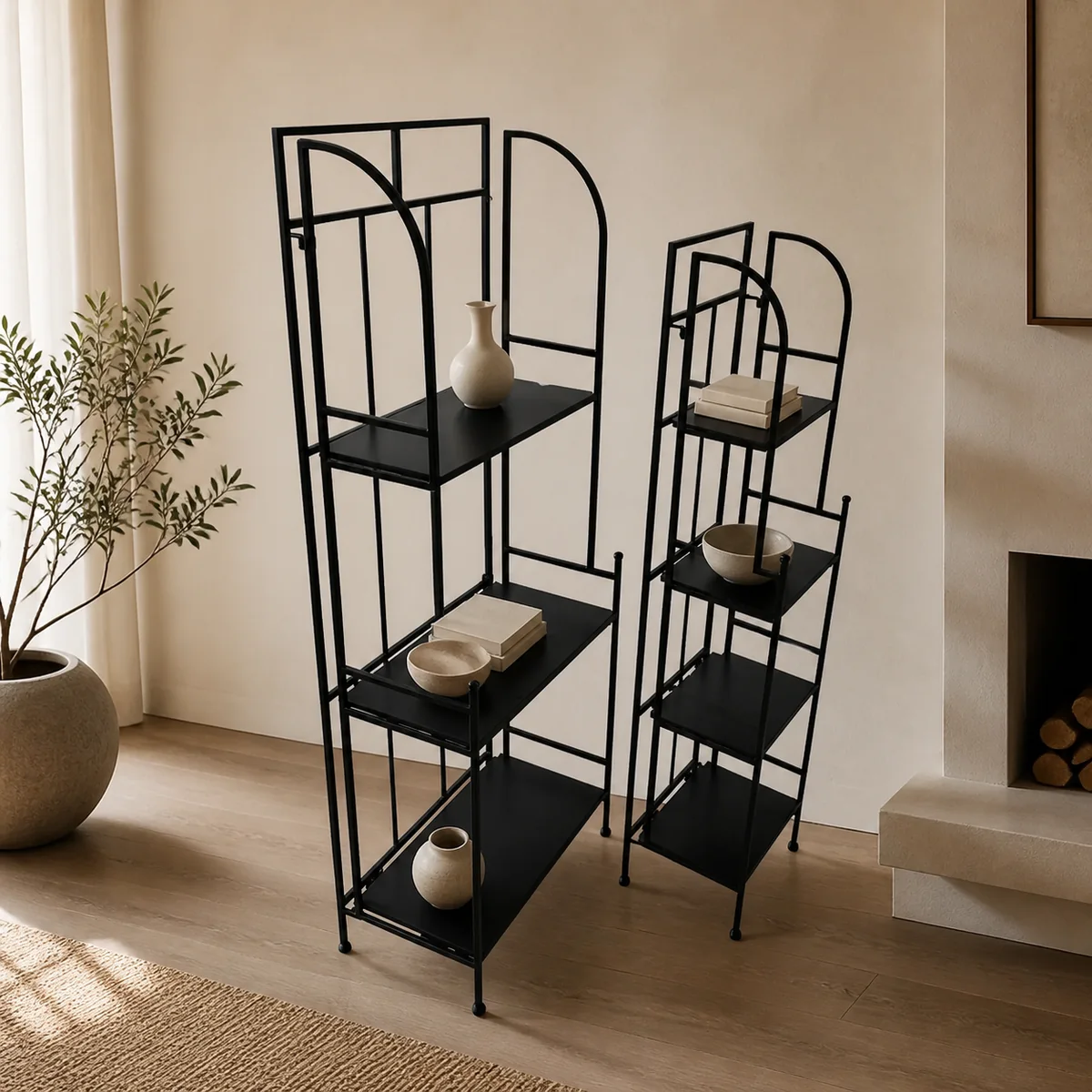 Midnight Arch Rack Set staged in a curated room setting one.