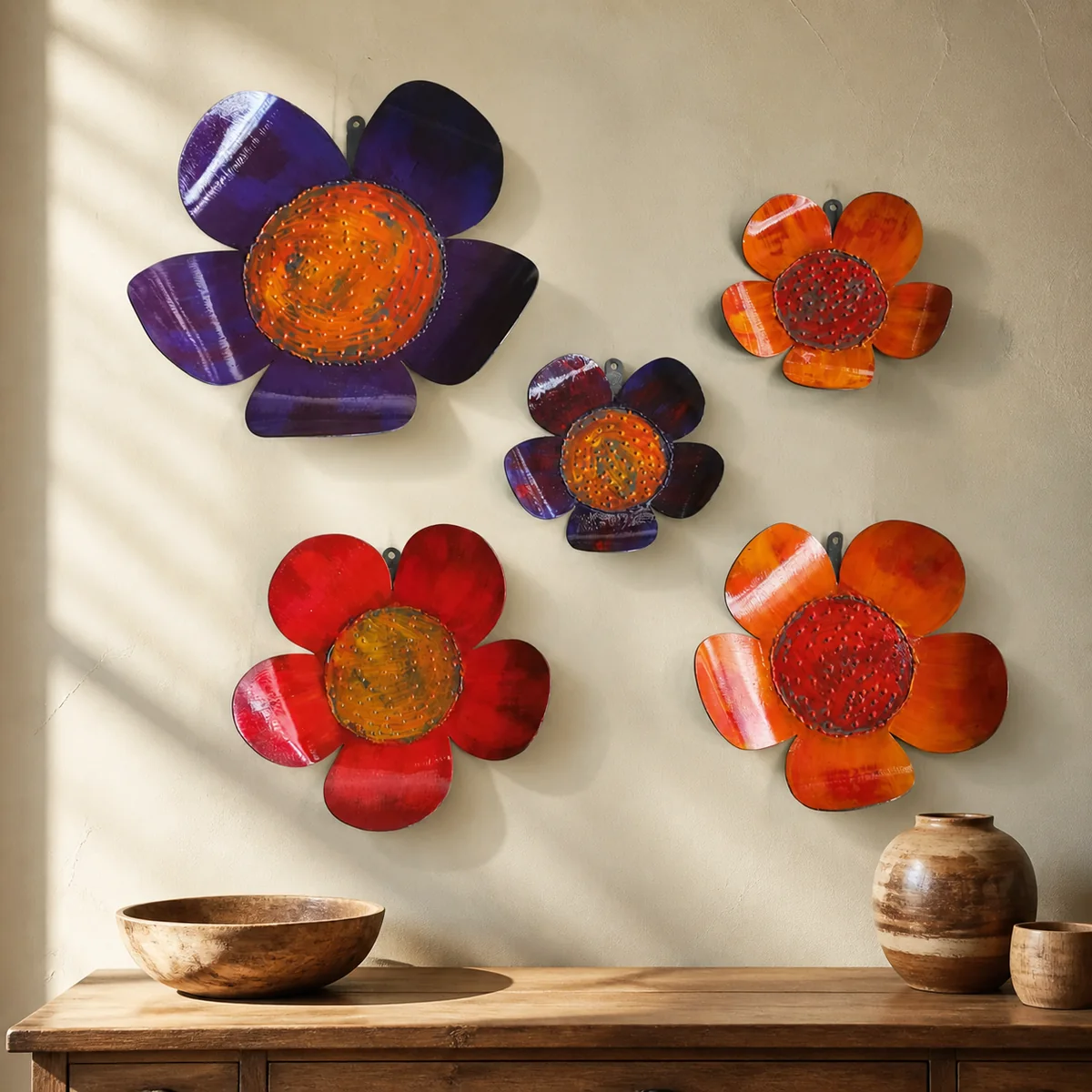 Oshana Bloom Wall Set staged in a warm lime-plaster dining room.