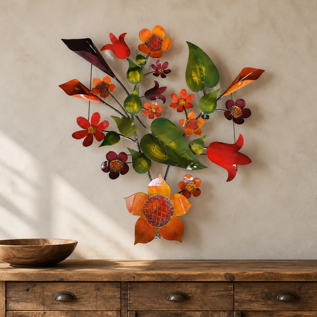 Namaqua Garden Wall Sculpture staged in a warm dining room.
